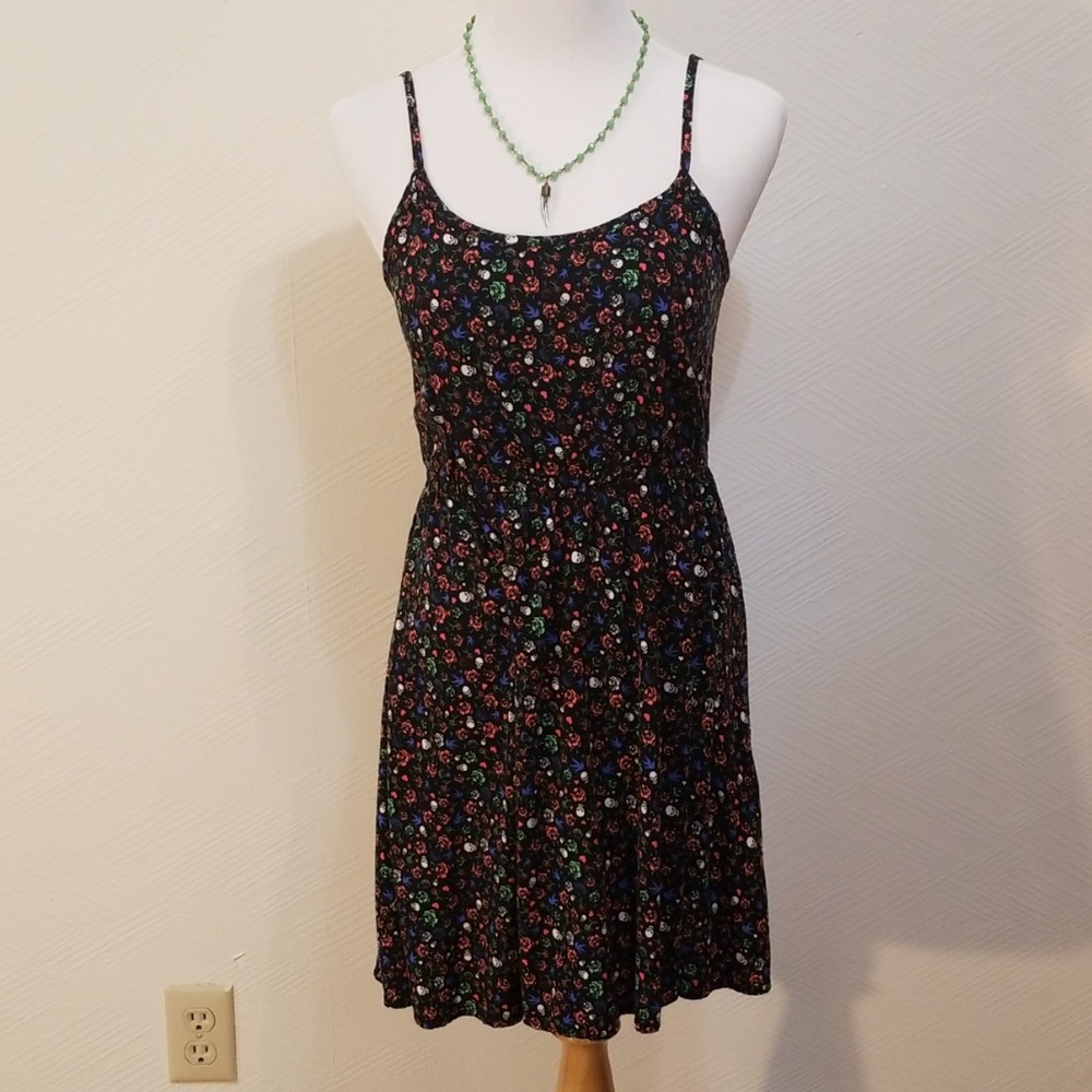 Skulls & Roses Mini Sun Dress Black and Multi
